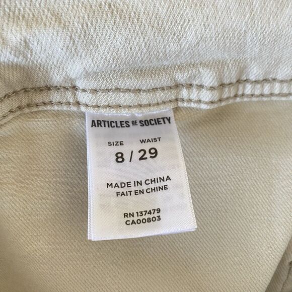 Articles Of Society Cropped Wide Leg Jeans 8/29 Ivory Mid Rise Relaxed Raw Hem - Picture 11 of 13